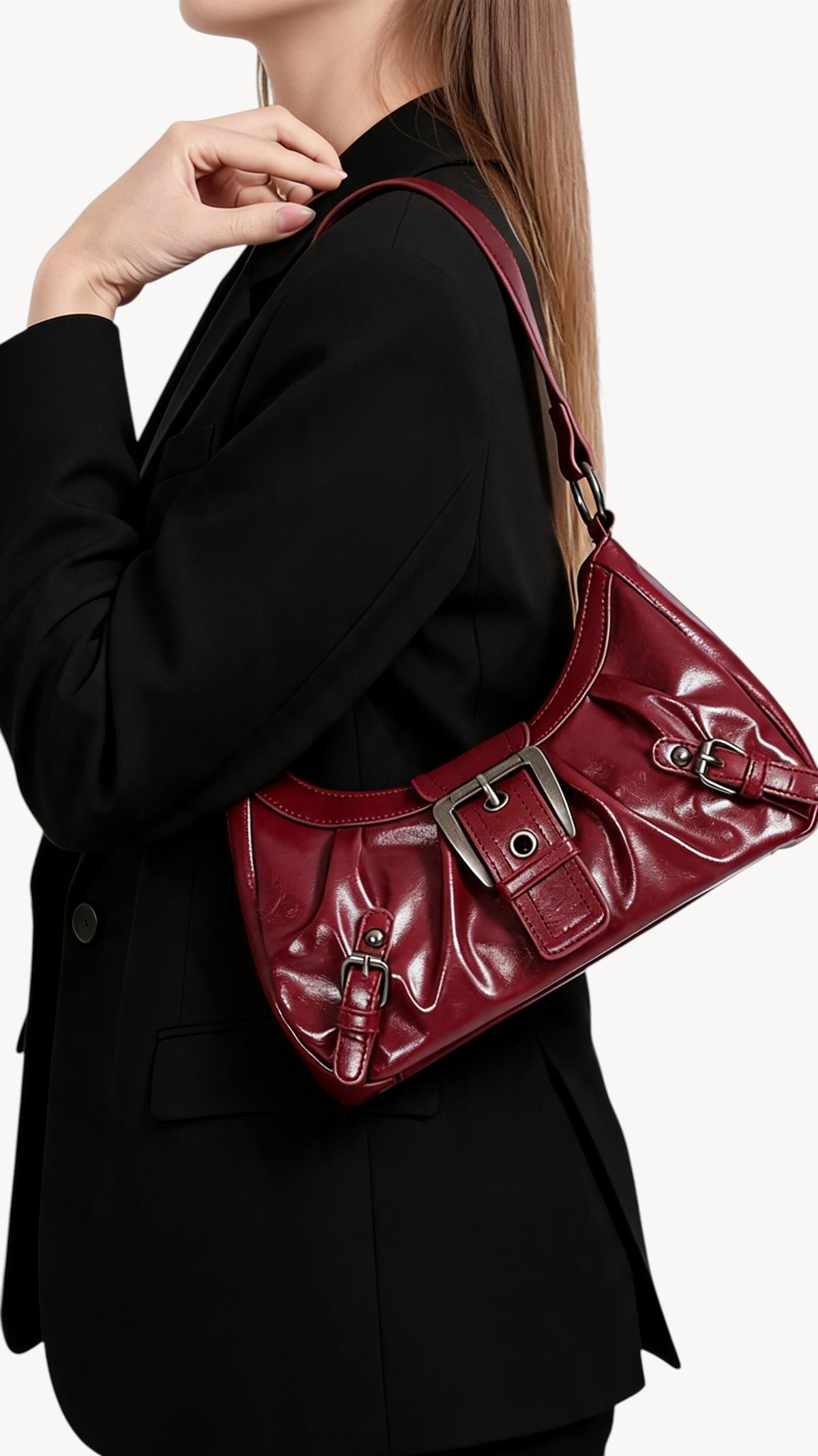 VELLUNE | Bolso de hombro fruncido retro con hebillas laterales