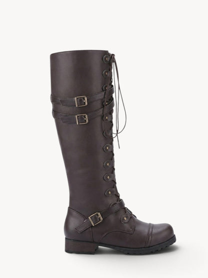 Leire | Botas militares hasta la rodilla con hebillas