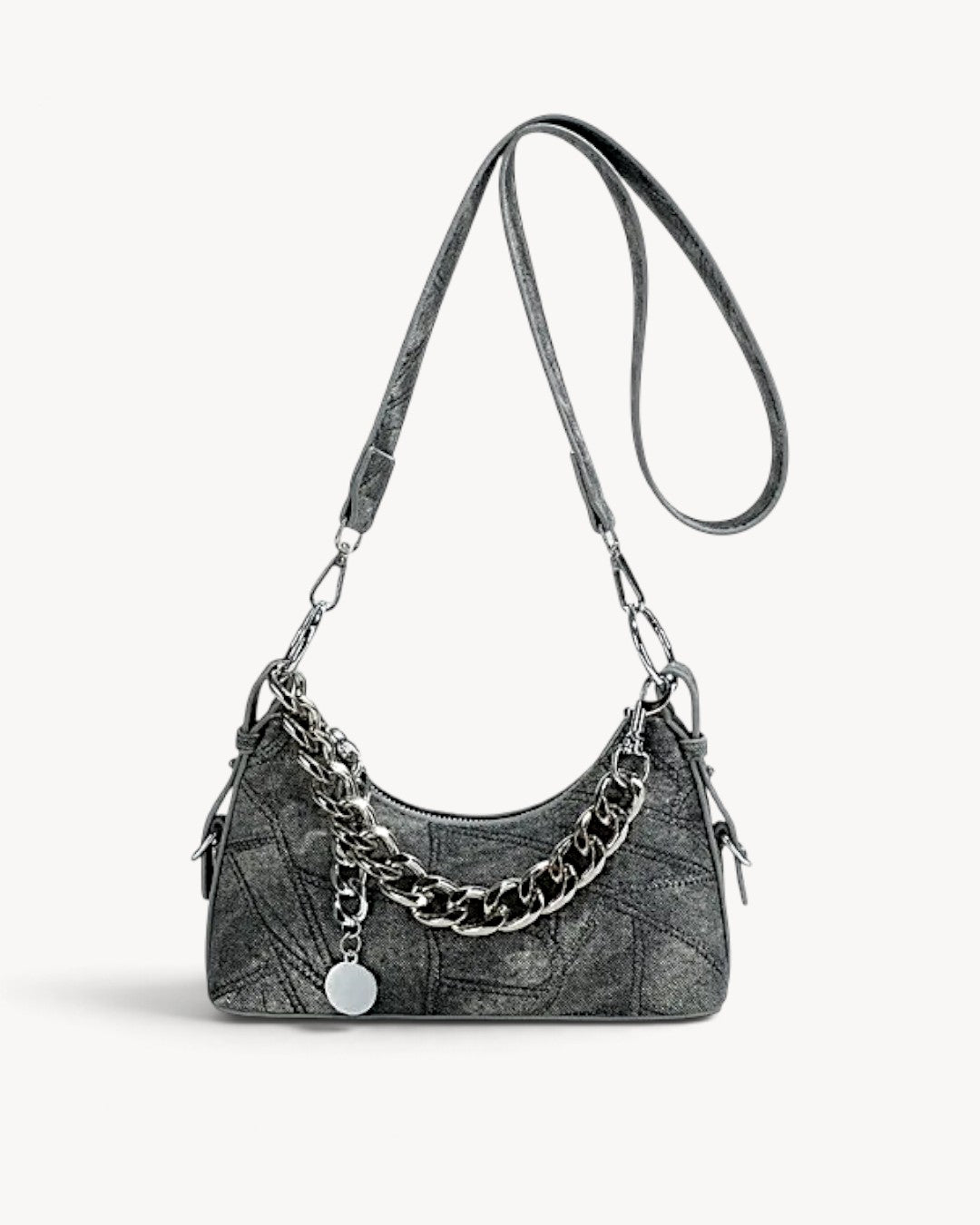 Circe | Bolso de hombro efecto denim con cadena y colgante