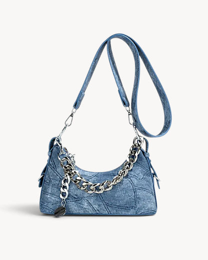 Circe | Bolso de hombro efecto denim con cadena y colgante