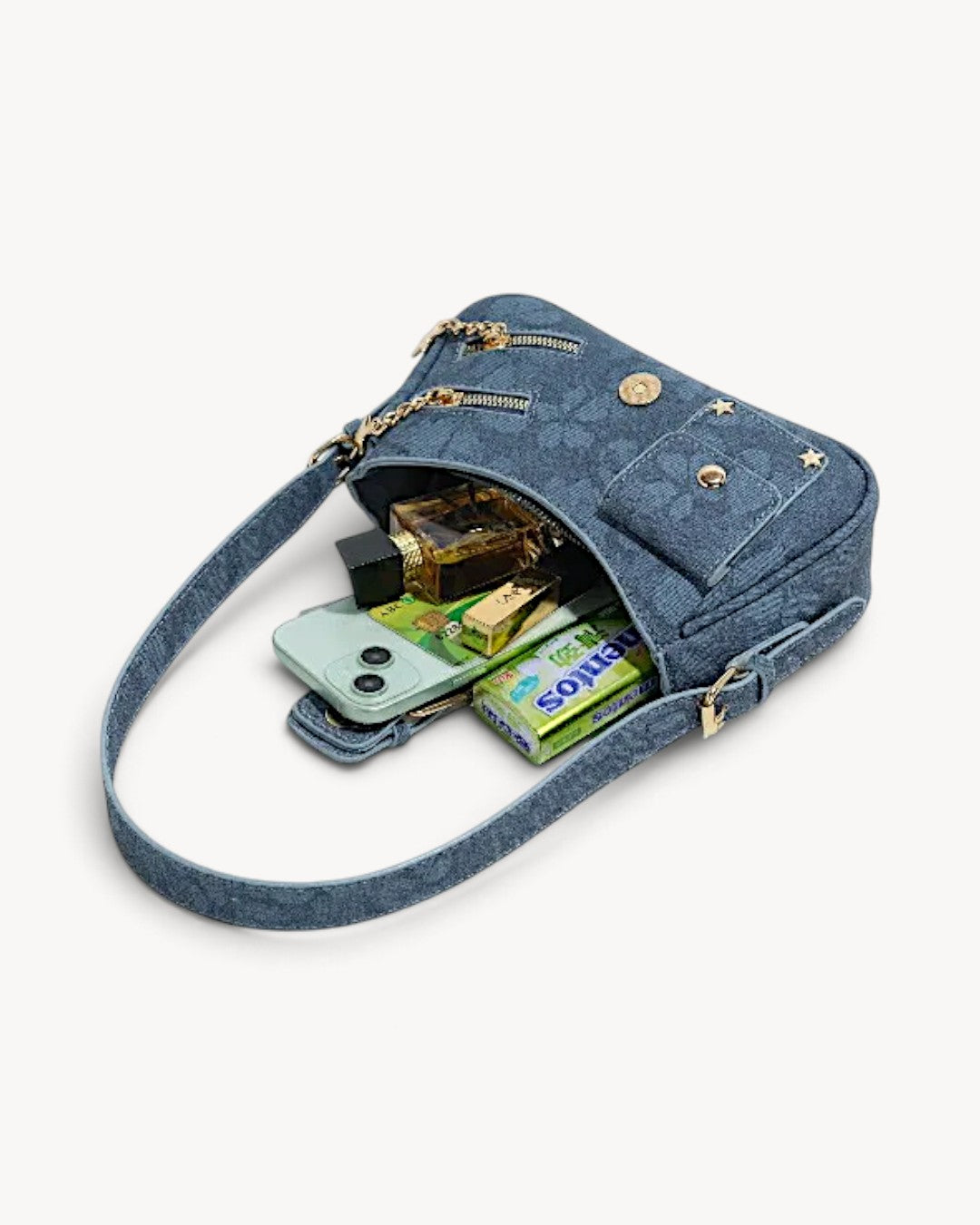 Calipso | Bolso hobo efecto denim con hebilla y estilo Y2K