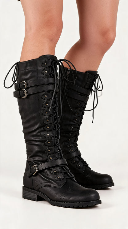 Leire | Botas militares hasta la rodilla con hebillas
