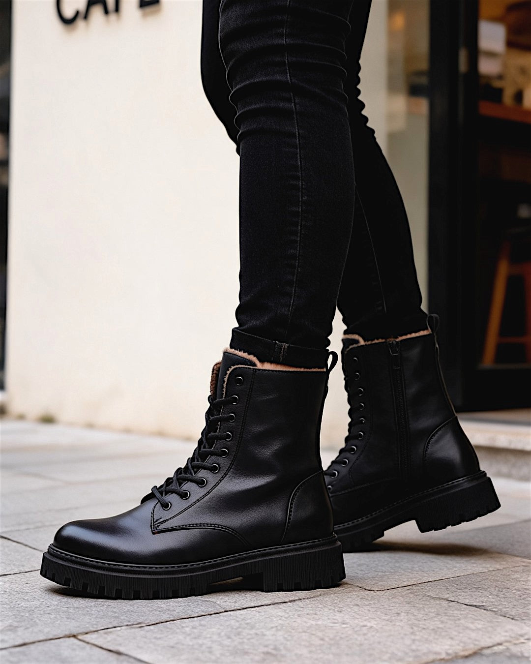 Virellune | Botines militares con cordones, suela track y cremallera