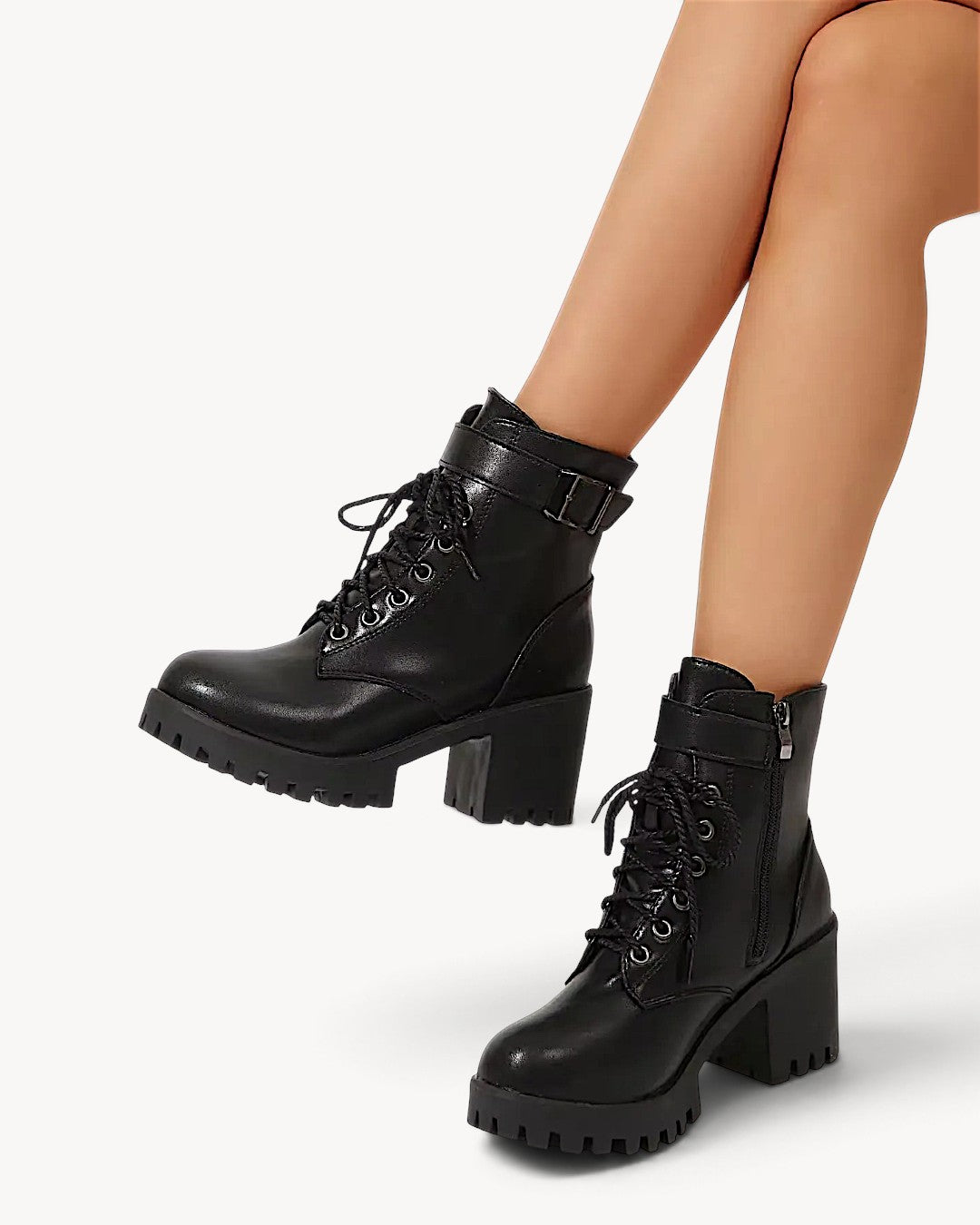 Drevok | Botines con cordones, hebilla y tacón ancho