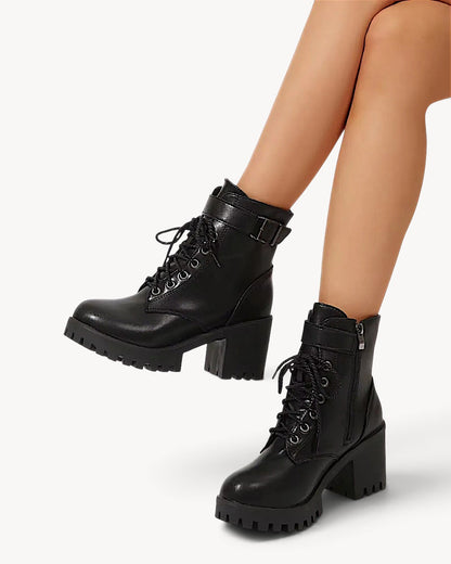 Drevok | Botines con cordones, hebilla y tacón ancho