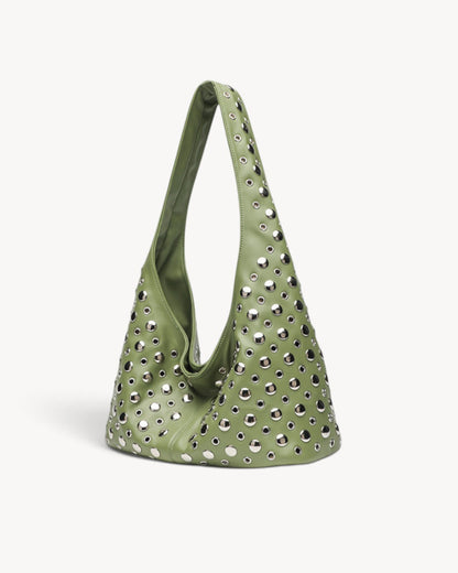Asteria | Bolso hobo con tachuelas, cremallera y bolsillos